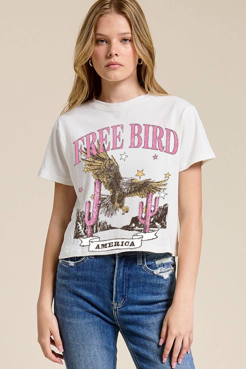 Free Bird America Vintage Graphic S/S Seamless Faux Crop