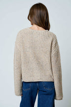 MARLED BUTTON DOWN  RAW EDGE CHUNKY KNIT CARDIGAN
