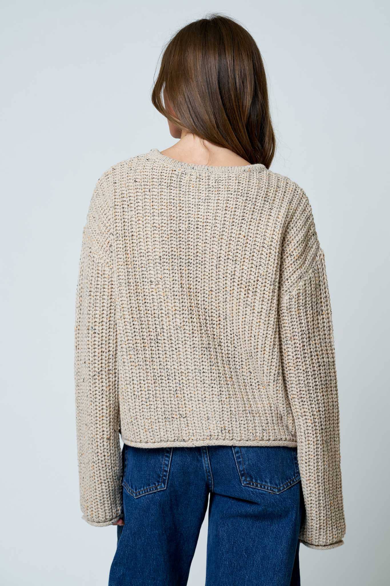 MARLED BUTTON DOWN  RAW EDGE CHUNKY KNIT CARDIGAN