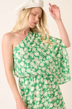 H42725A-FLOWER PRINT ONE SHOULDER MINI DRESS