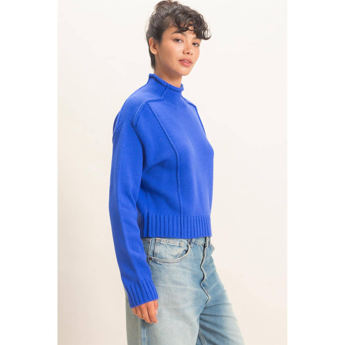 Roll Neck Sweater With Reversed Seam