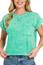Halo Snow Washed Cotton Cuffed Short Sleeve Top