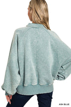 Acid Wash Fleece Button Up Collared Pullover