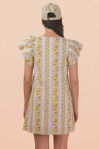 ND31775-Button Down Printed Ruffle Sleeve Mini Dress