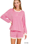 Raised Rib Striped Pullover And Shorts Set