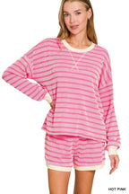 Raised Rib Striped Pullover And Shorts Set