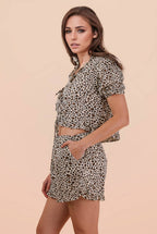 NT12066SET-Leopard Printed Woven Top & Shorts Set