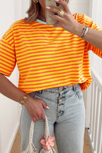 PRETTY BASH Stripe Contrast Crew Neck Drop Shoulder Tee