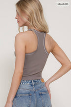 Sleeveless Round Neck Contrast Piping Detail Seamless Top