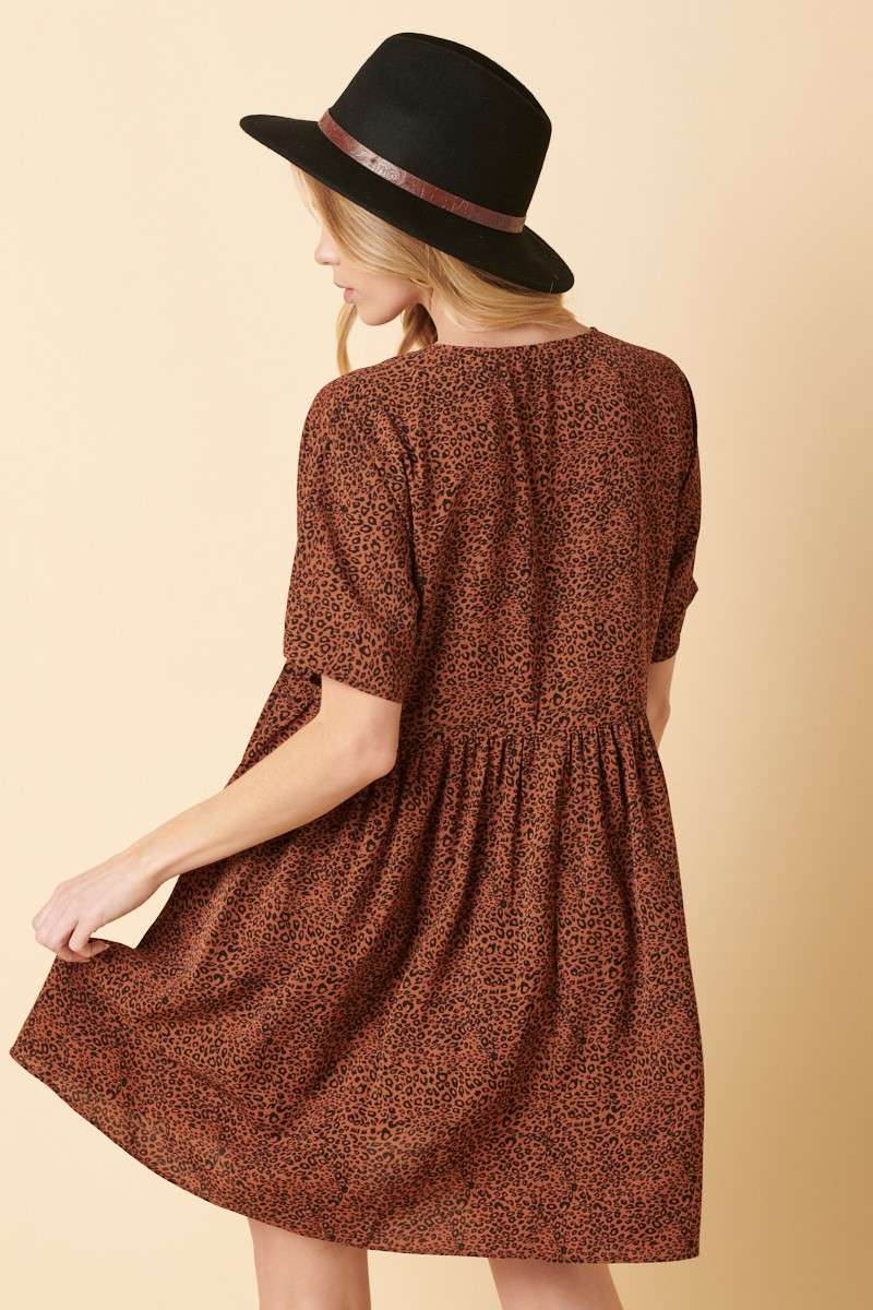 MINI ANIMAL PRINT DOLMAN SLEEVE BABYDOLL DRESS