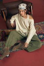 LAYERED HALTER LACE NECK OFF-SHOULDER KNIT TOP
