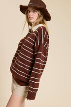 Striped Knit Polo Pullover Sweater