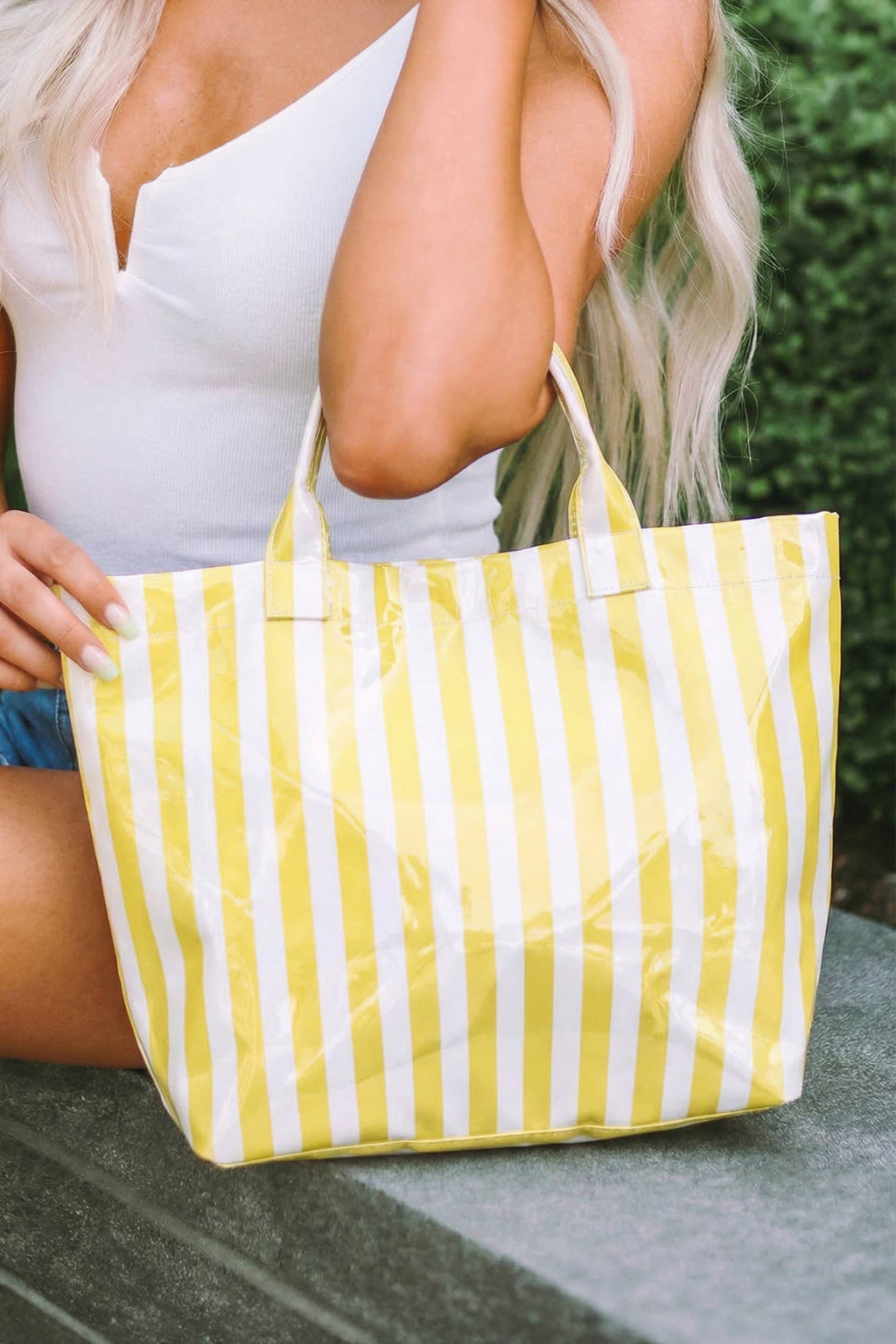 Glossy Striped Large Tote Bag