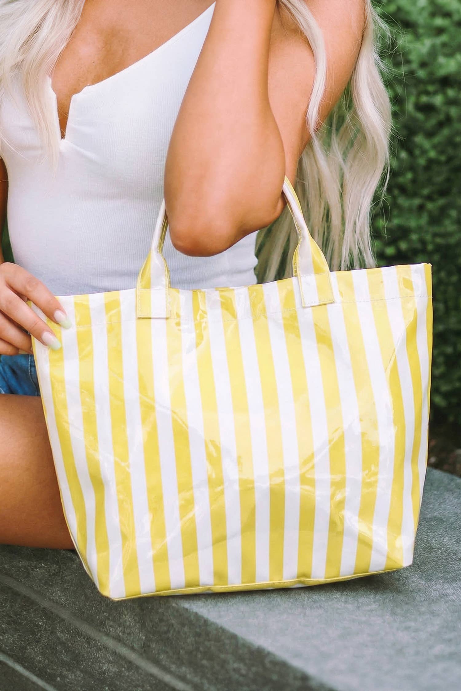 Glossy Striped Large Tote Bag