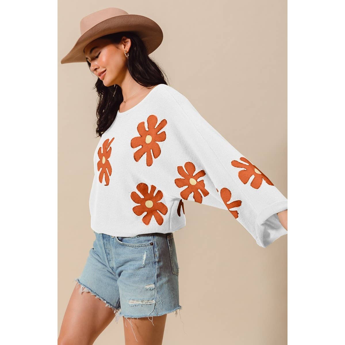 DAISY FLORAL PATTERN KNITTED SWEATER TOP
