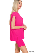Brushed Dty Microfiber Top And Biker Shorts