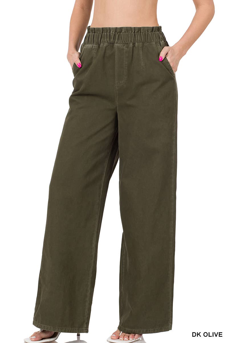 Vintage washed wide leg pants - Zenana
