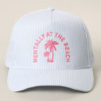 MENTALLY AT THE BEACH Embroidered Seersucker Trucker Hat