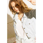 DENIM CROP JACKET WITH PEARL STUDS