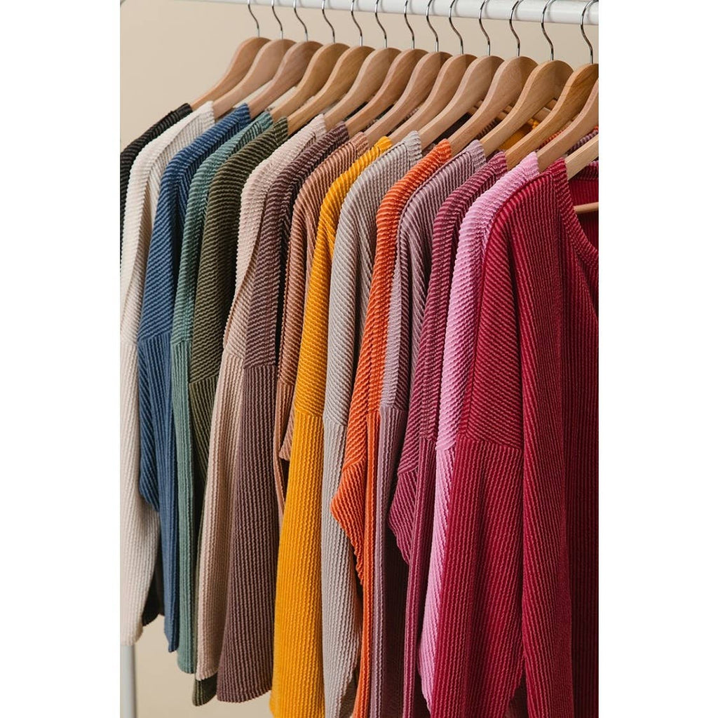 WAVY TWO TONE RIB NOTCH NECK PATCH POCKET TOP