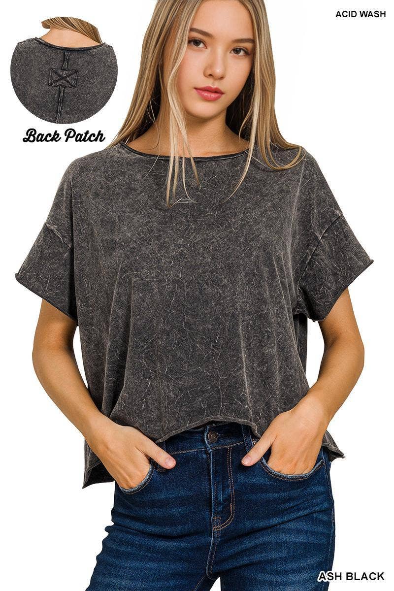 Crinkle washed crew neck short sleeve crop box tee - Zenana