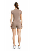 Yoga crop white piping top w/running shorts activewear set