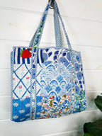 Blue Patchwork Large Quilted Tote