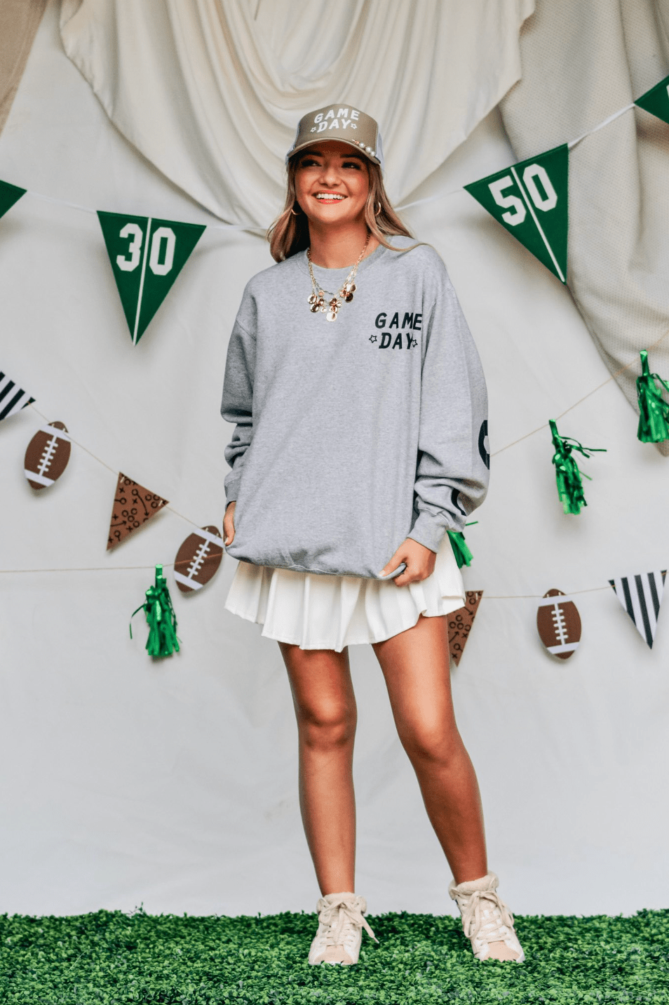 Game Day Football Lt Gray Sweatshirt