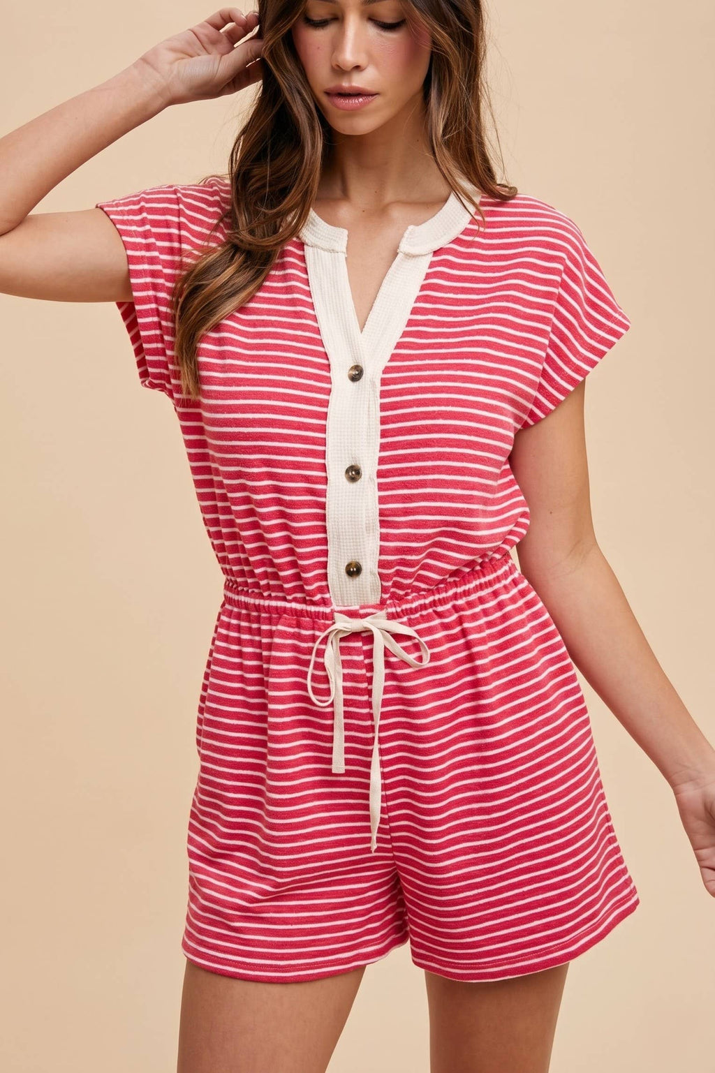 Striped Terry Button Down Romper