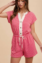Striped Terry Button Down Romper