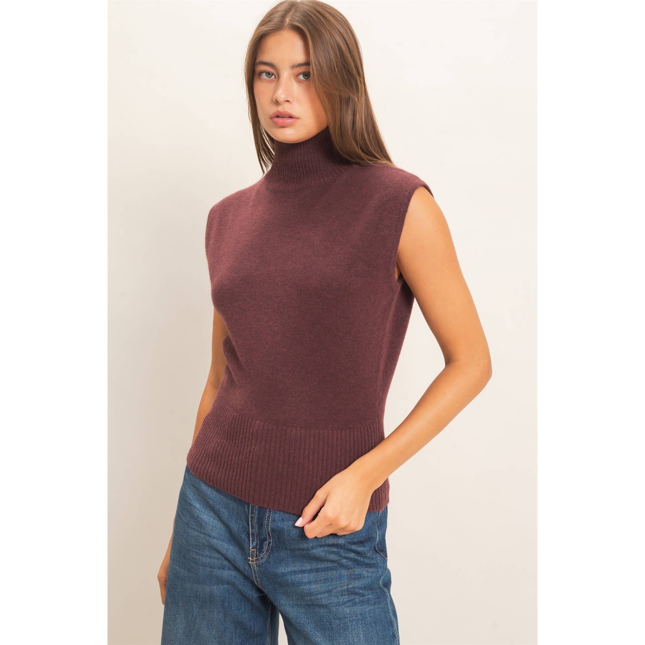 Sleeveless High Neck Knit Top