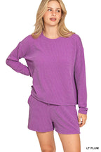 Raised Rib Long Sleeve Tee And Shorts Set