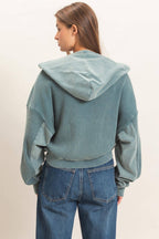 Acid Wash Waffle Knit Zip-up Hoodie