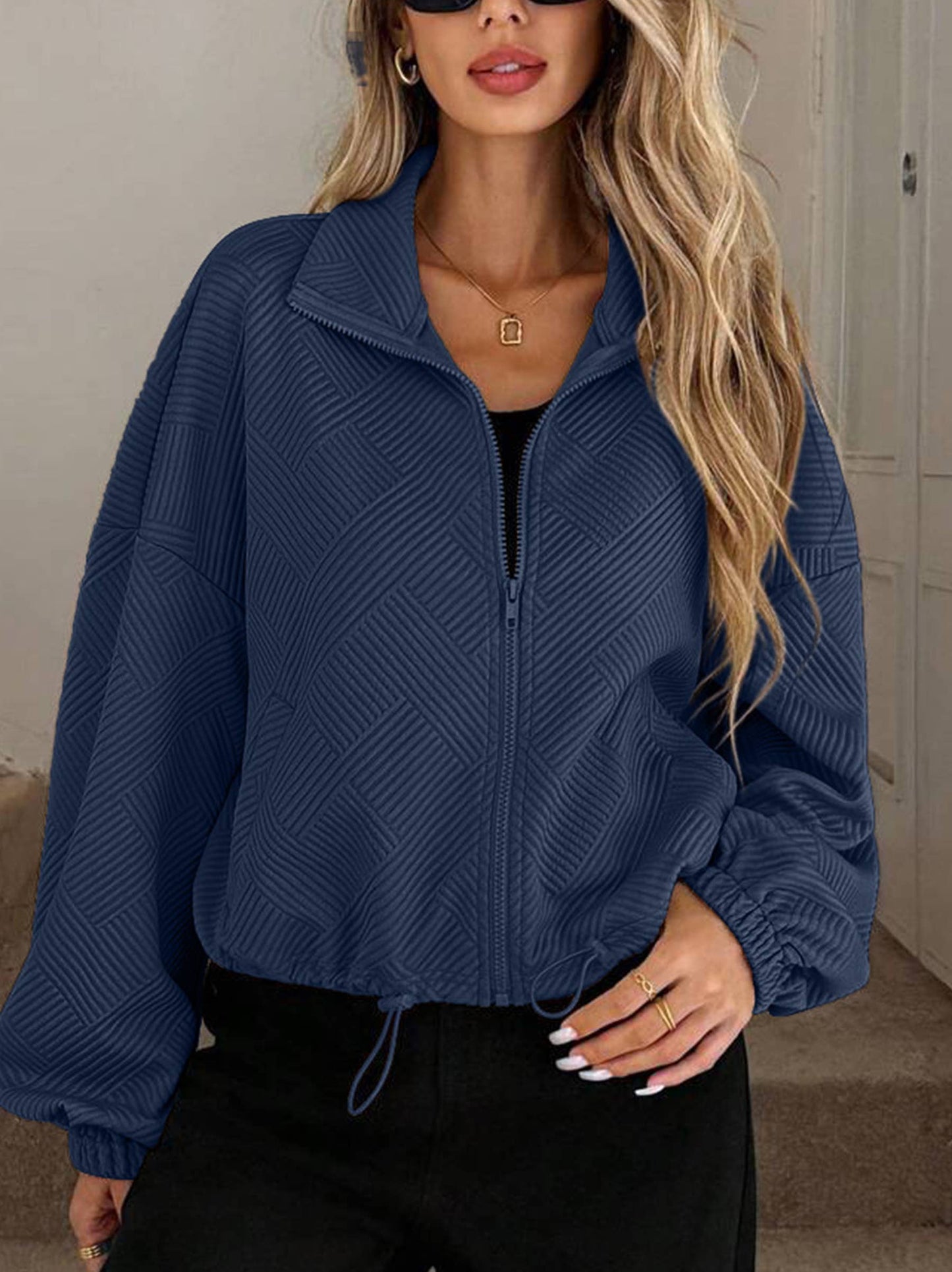 Turtleneck Zipper Drawstring Jacket