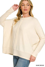Brushed Melange Hacci Center Seam Oversized Sweater