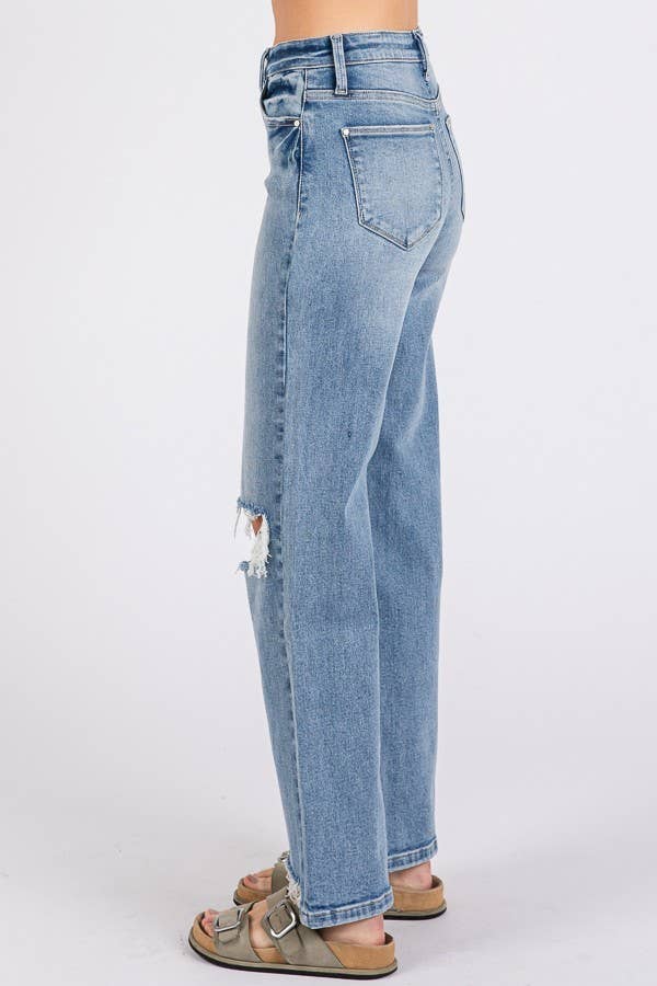 P1371W-MD HIGH RISE STRETCH SLIM WIDE LEG W/ DESTROYED HEM