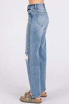 P1371W-MD HIGH RISE STRETCH SLIM WIDE LEG W/ DESTROYED HEM