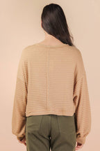 NT11982-Oversized Waffle Solid Knit Causal Top