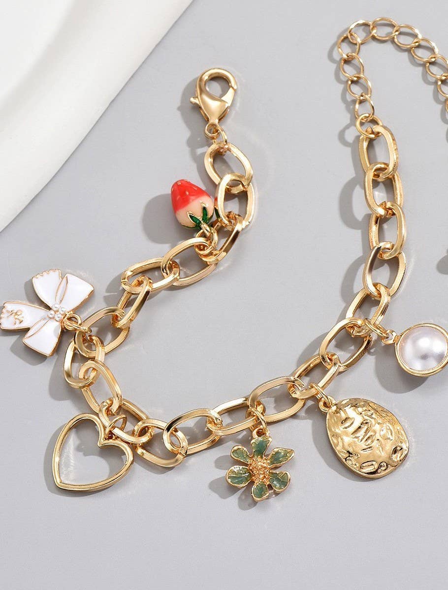 CHARM BOW STRAWBERRY PEARL BRACELET