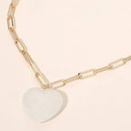 Resin Puffy Heart Pendant Paperclip Chain Necklace