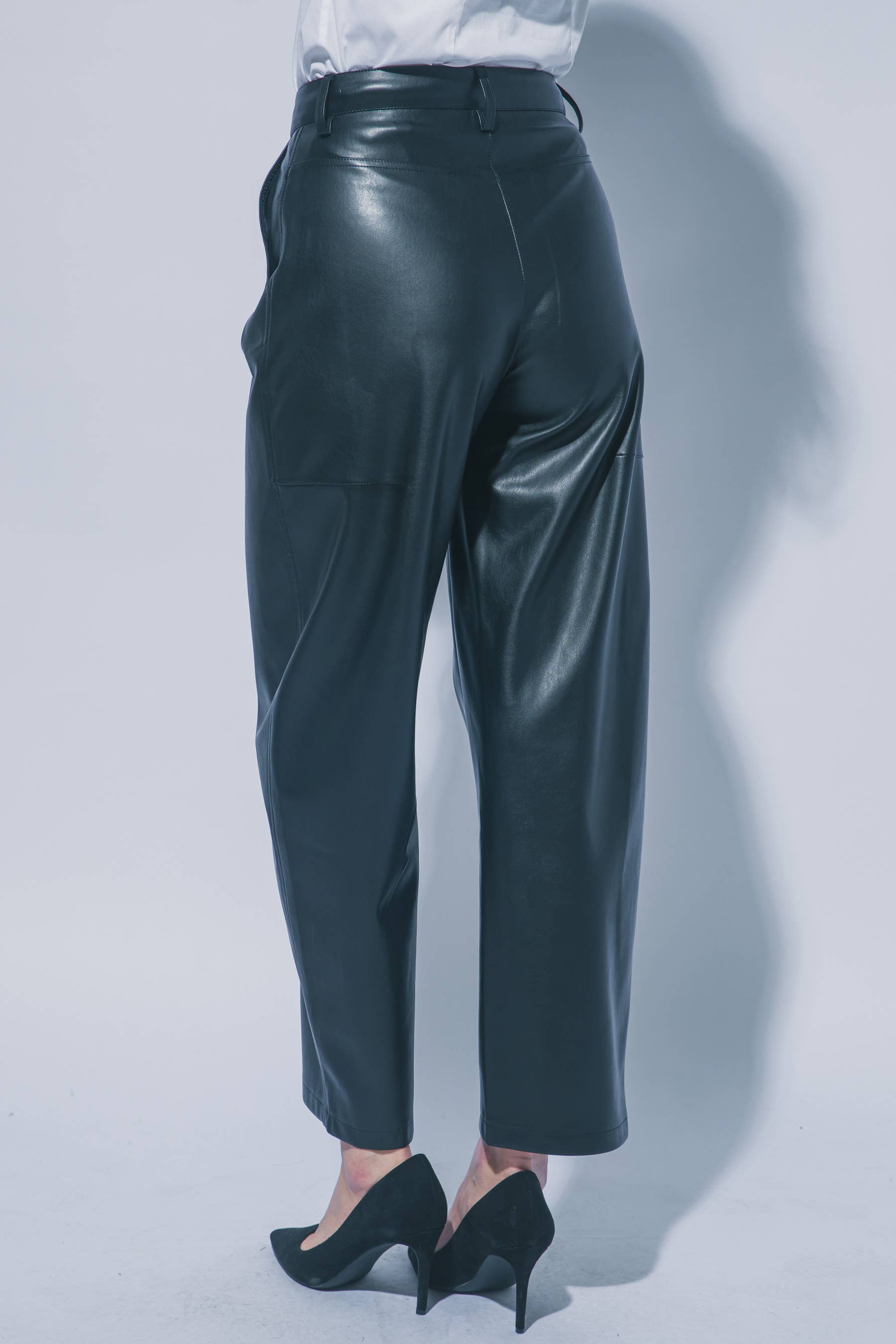 Faux Leather Barrel Leg Pants