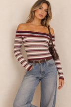 Striped Foldover Off-Shoulder Sweater Top