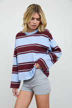 WIDE STRIPE CREW NECK LONG SLEEVE KNIT SWEATSHIRT