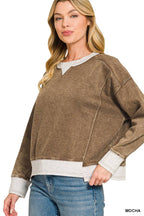 Acid Washed Fleece Contrast Trim Sweatshirts