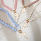 Mother of Pearl Cross Toggle Pendant Beaded Necklace