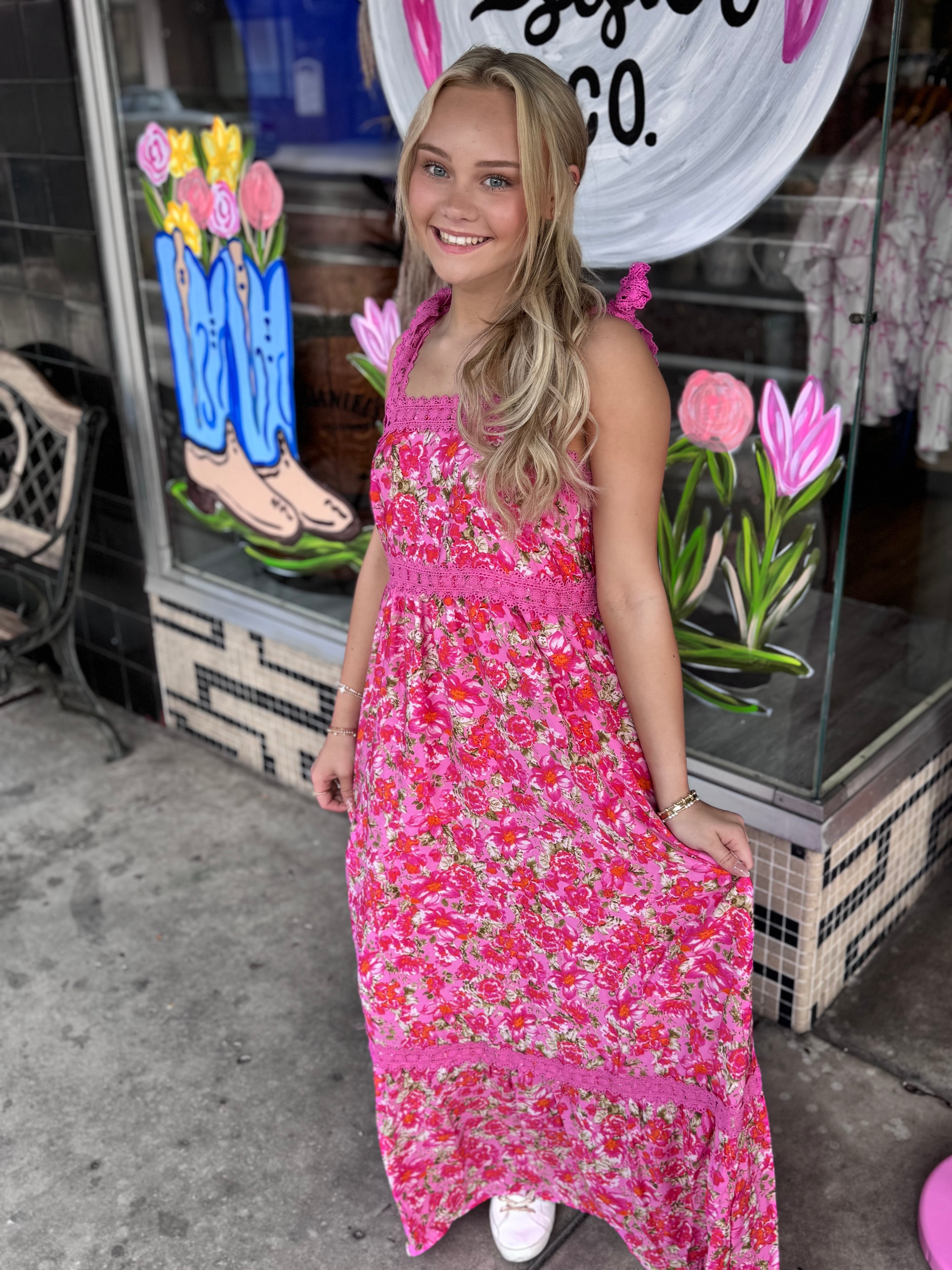 Floral Lace Tied Strap Empire Waist Maxi Dress | 3 Colors Hey Sister and Co Floral Lace Tied Strap Empire Waist Maxi Dress | 3 Colors Hey Sister and Co