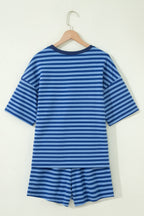 66Plus Striped Short Sleeve Top and Shorts Lounge Set (S-4X)