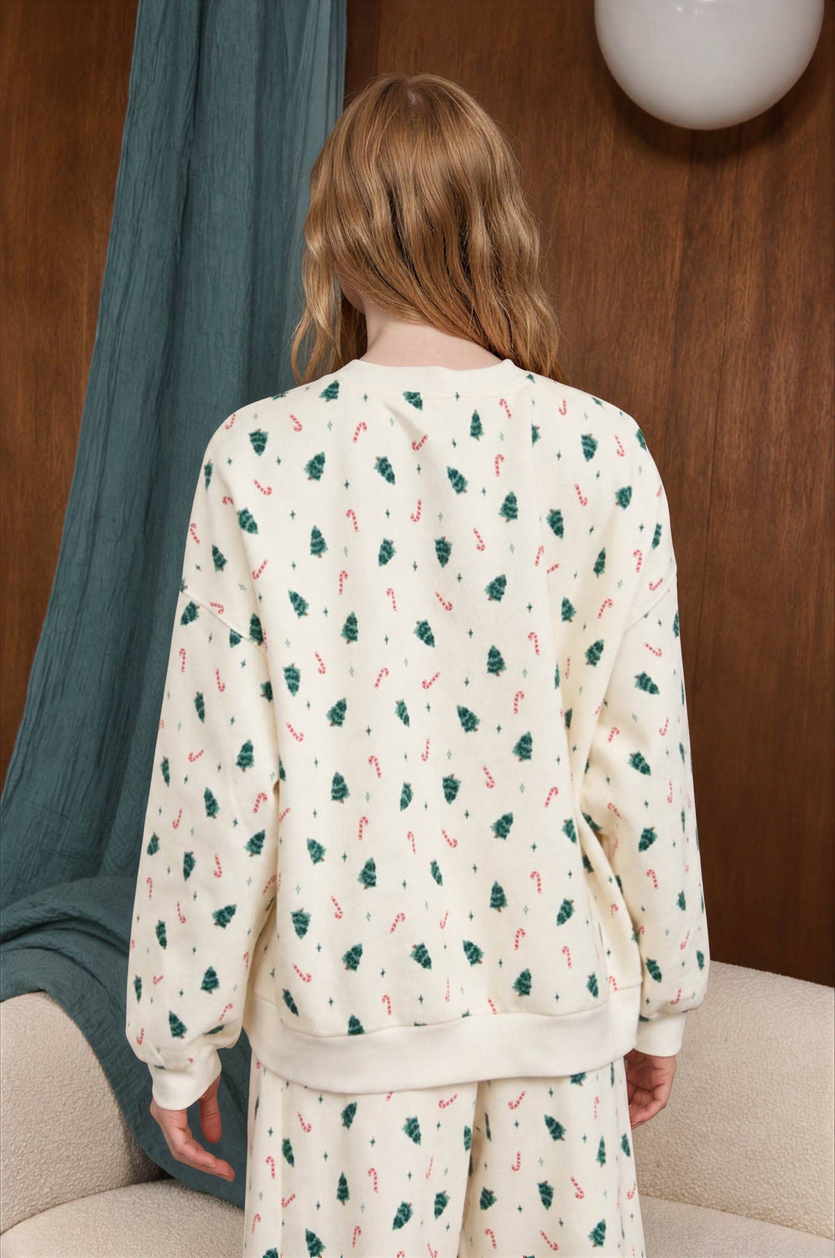 HOLIDAY TREE & CANDY CANE CREW KNIT TOP