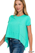 Shark Bite Side Slit Short Sleeve Top