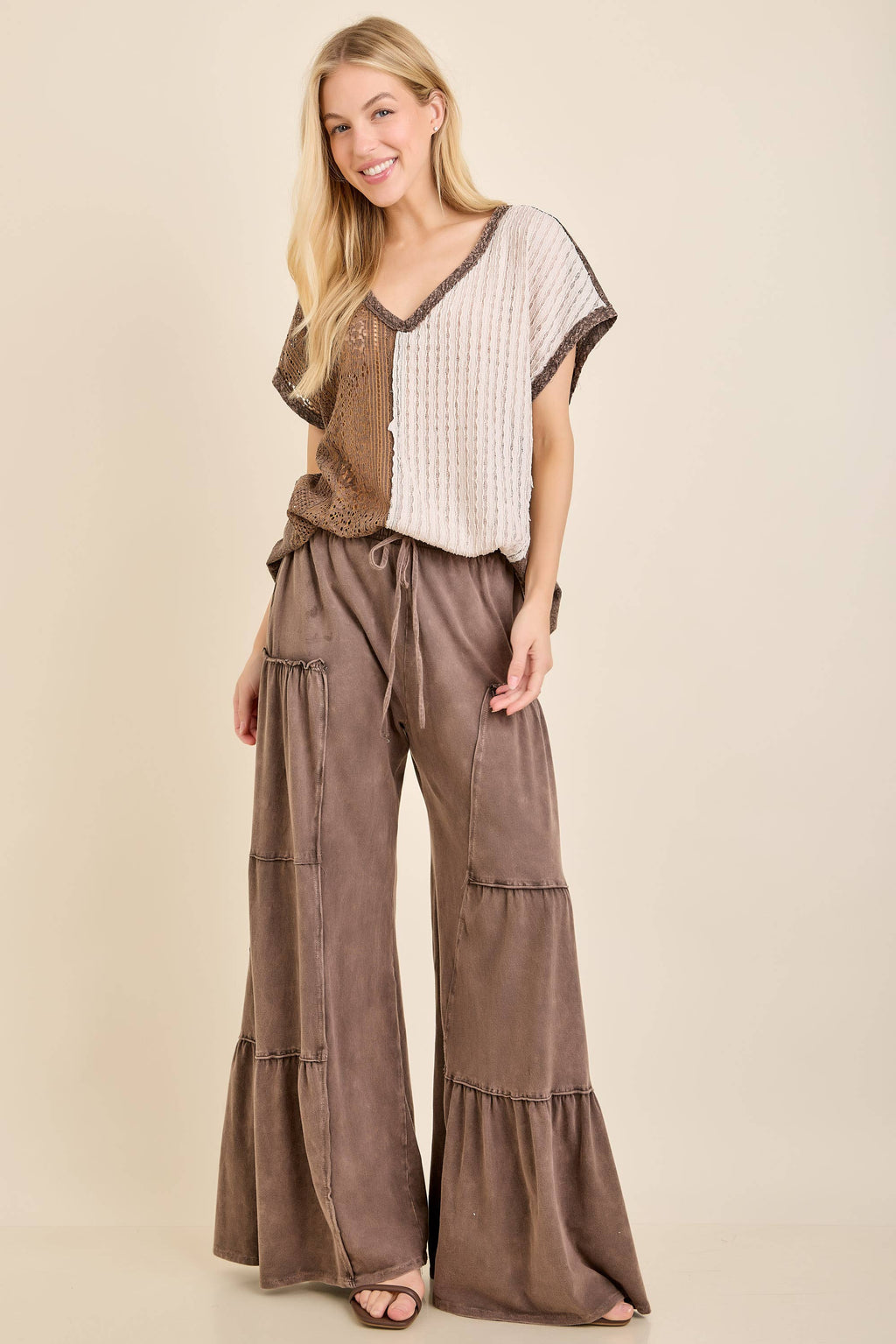 Mineral Washed Tiered Wide Leg Pants HP5033P1